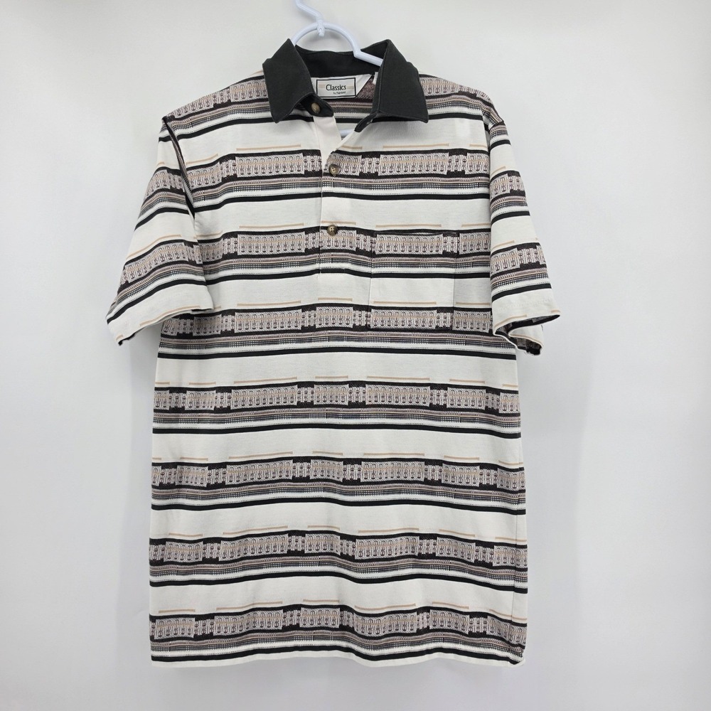 Vintage Palmland Classics Polo Shirt Mens S Geometric Stripe Short Sleeve Knit